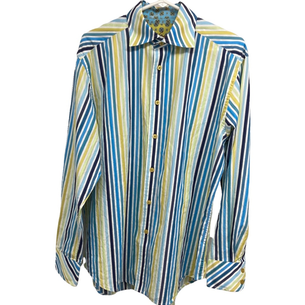 Robert Graham Shirt L Striped with contrasting inside cuff and neck material